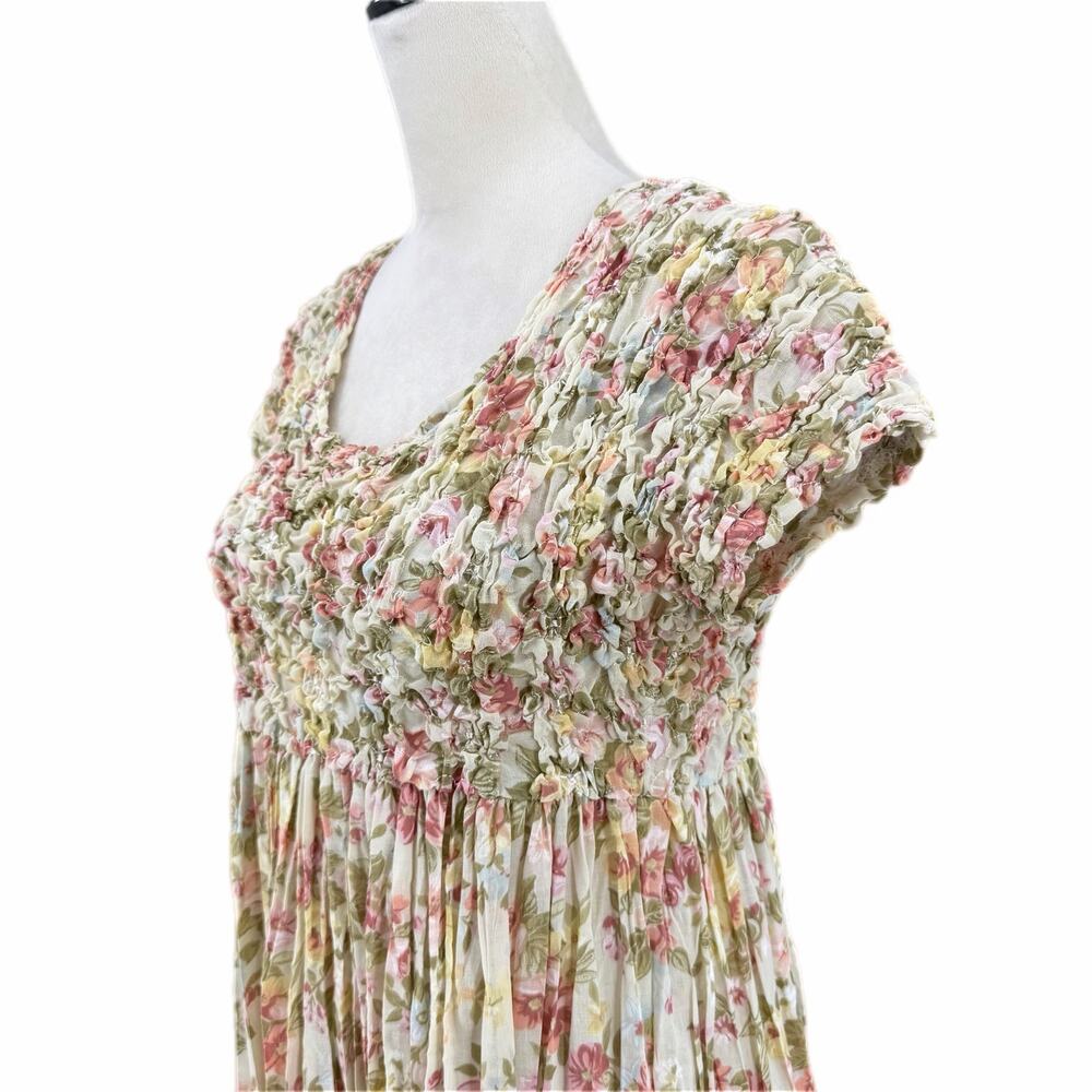 Vintage Jeffrey & Dara Cream Floral Smocked Cottagecore Romantic Maxi Dress - Picture 4 of 12